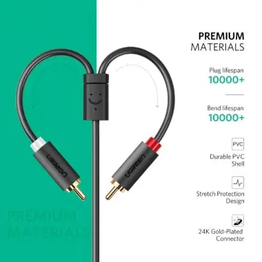 Фирменный кабель UGREEN 3.5мм (мама) на 2 RCA (папа)