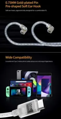 Новый посеребренный Hi-Fi кабель для наушников KZ разъемом TYPE-C DAC