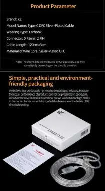 Новый посеребренный Hi-Fi кабель для наушников KZ разъемом TYPE-C DAC